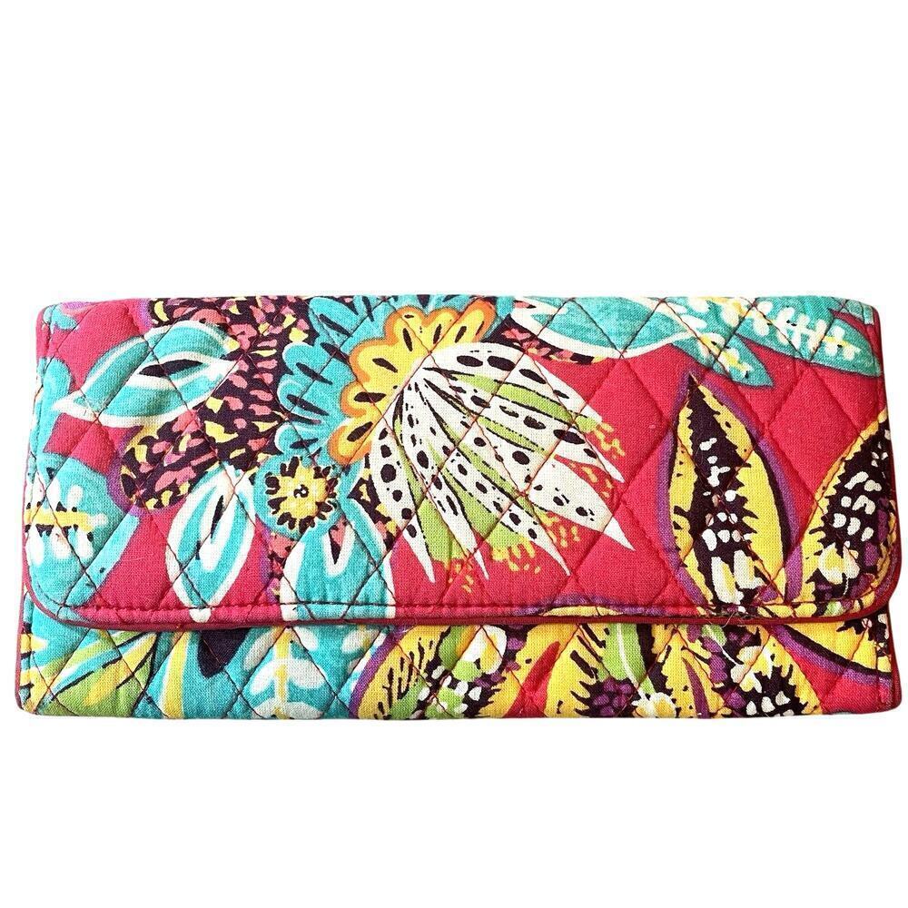 Vera Bradley Floral Tropical Wallet Cards Holder Zipper Magnetic Close 9"x4”